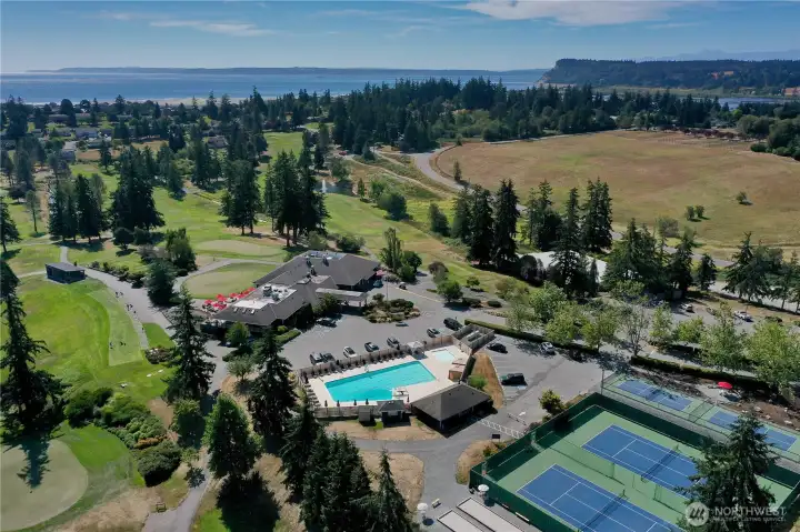 seasonal swimming pool and sports courts with golf course as an option as well