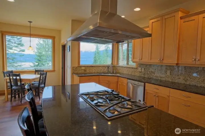 Propane cooktop, quartz countertops, views