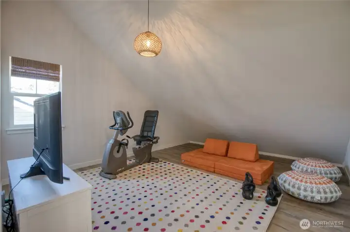 Upstairs bonus room the ideal workout room, craft room, office or play room.