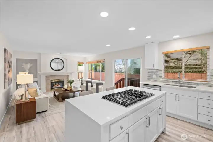 View from kitchen into the family room