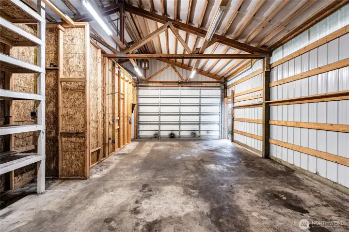 Interior of large Pole building with built in storage