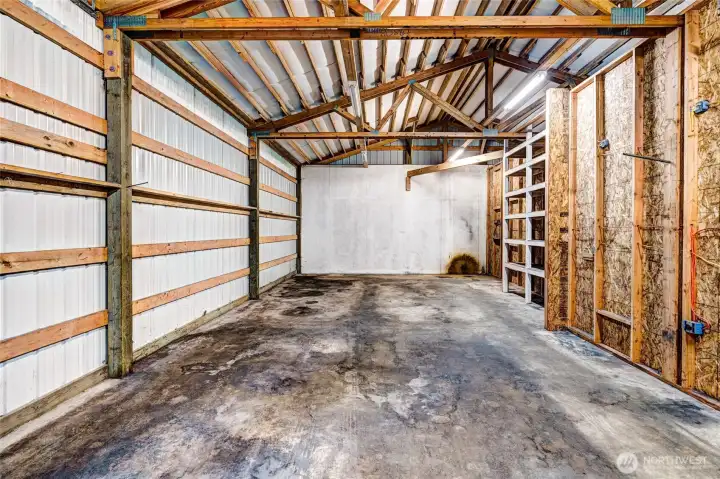 Divided spaces inside of the 1280 sq foot Pole Building