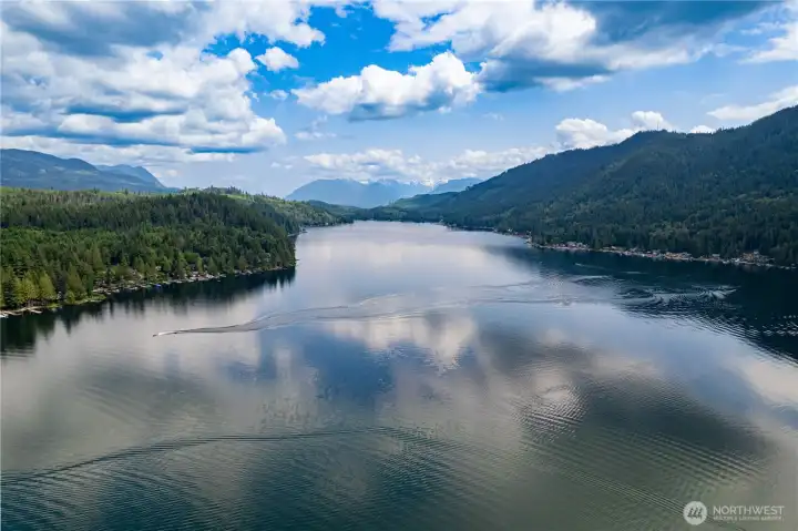 Enjoy your days taking in the views, swimming, and boating on this skier friendly lake.