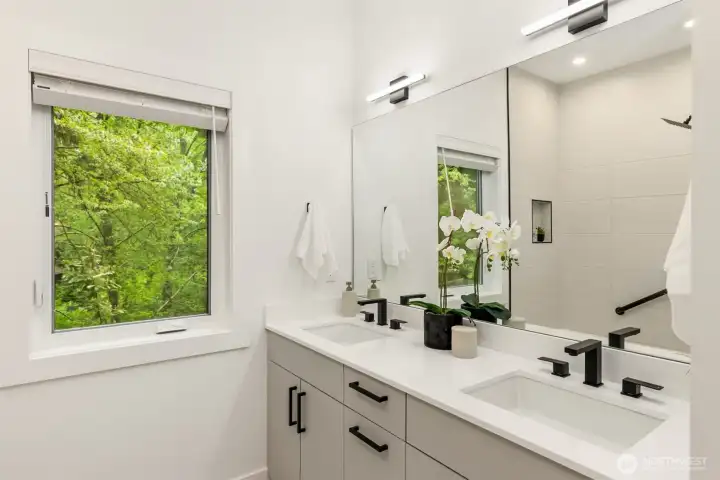 Second bath has shower and tub.