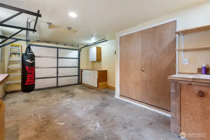 Spacious one-car Garage with shelves