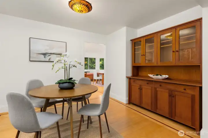Between the living room and the kitchen is this room for more intimate dining.