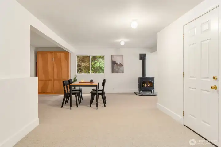 Finished Lower Level with spacious rooms and a Murphy Bed that conveys with the sale.
