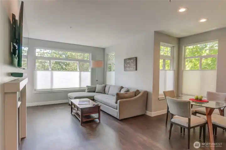 Step around the corner to the informal living and dining nook