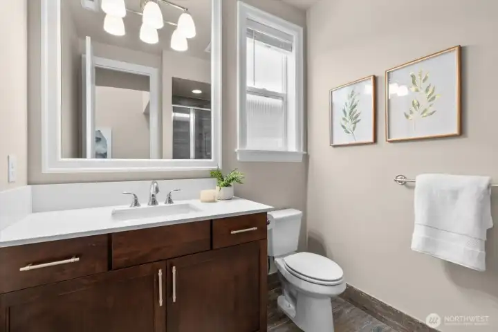 Three quarter bathroom on main floor. Three quarter bathroom on main floor.