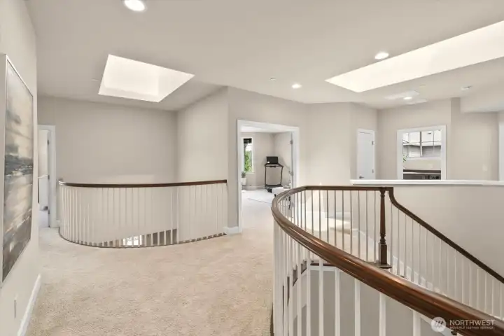 Upstairs landing with skylights Upstairs landing with skylights