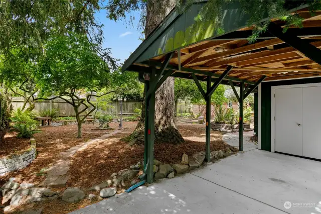 When you pull into the carport, the path takes you directly to the back door of the home, right by the kitchen which is very convenient for bringing in groceries.  Doesn't this back yard look like a park?