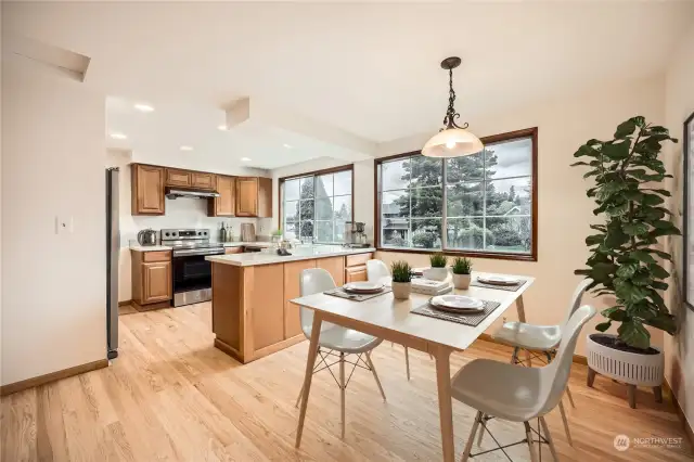 Kitchen with eating space.  Virtually staged