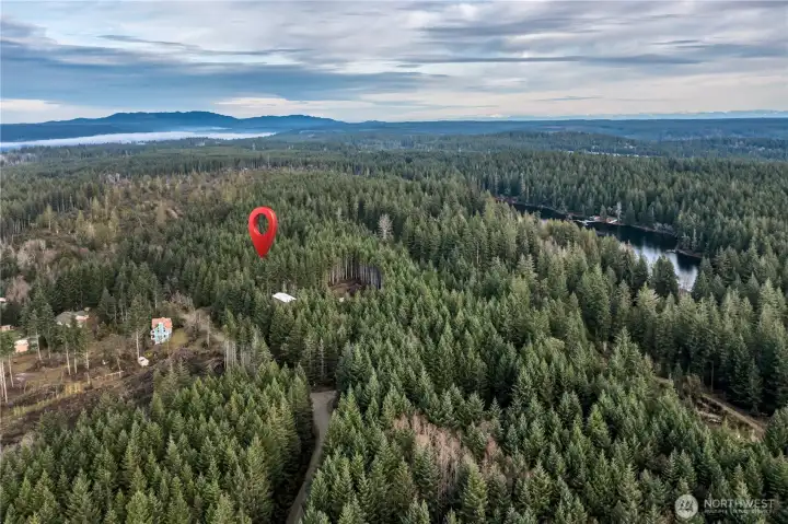 Aerial view that includes Coon and Trails End Lakes