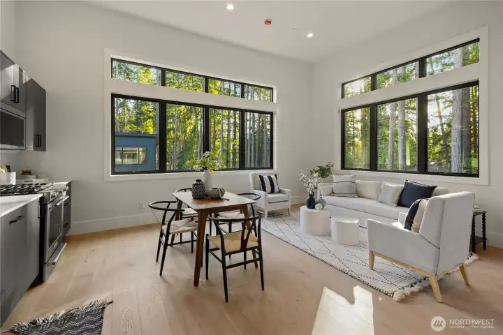 upstairs separate guest suite or home office with kitchen, dining and living space