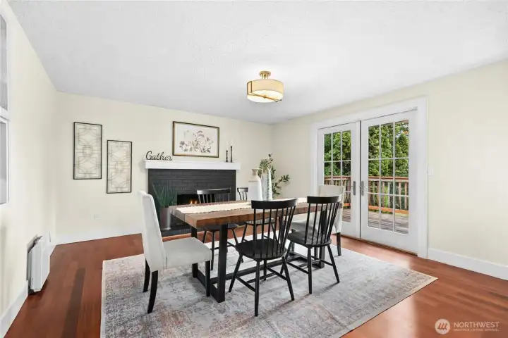 Dining Room with wood-burning fireplace