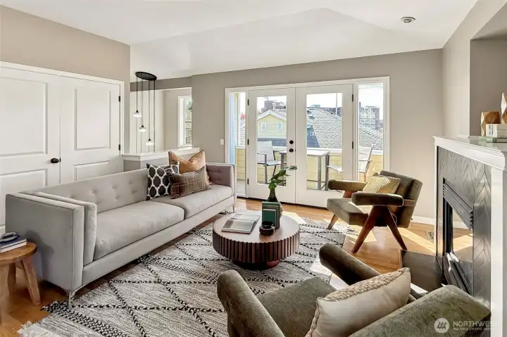 Comfortable living area with fireplace and modern finishes