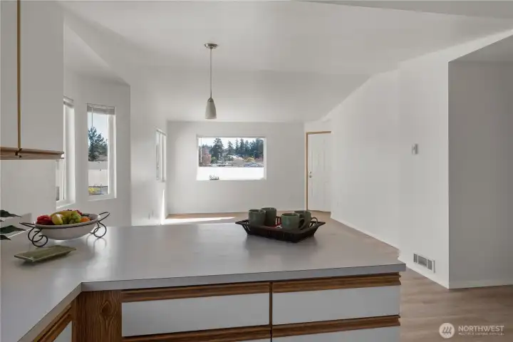 View from Kitchen into Dining area & Living Room