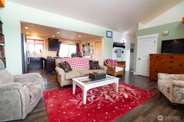 View from the living room into the kitchen