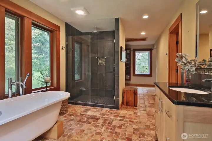 Bathroom connects directly to the walk-in closet