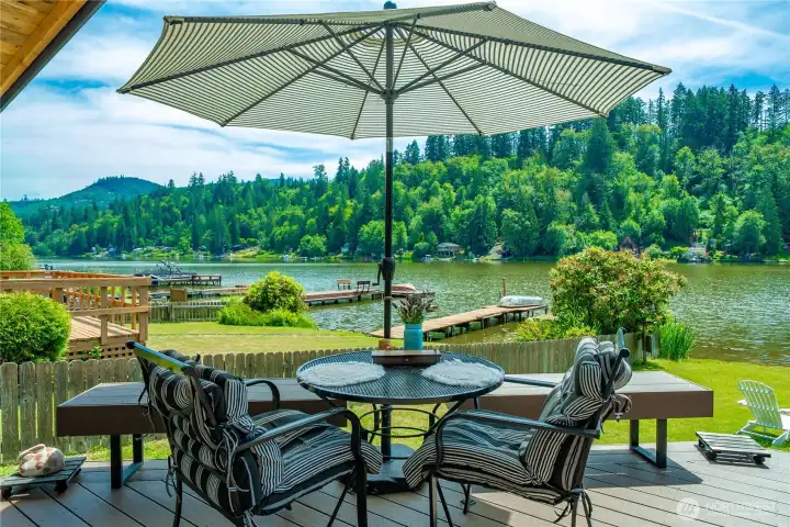 Relax after a fun day on the water on this beautiful deck with great views of the lake.