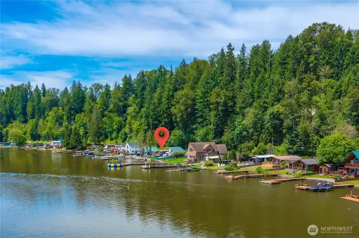 Lake view of the cabin.  This lake has a very nostalgic feel to it.