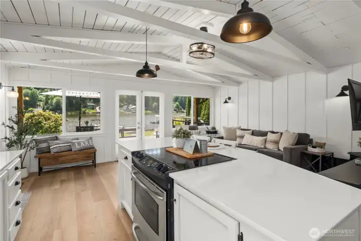 View looking out towards the lake from the kitchen.