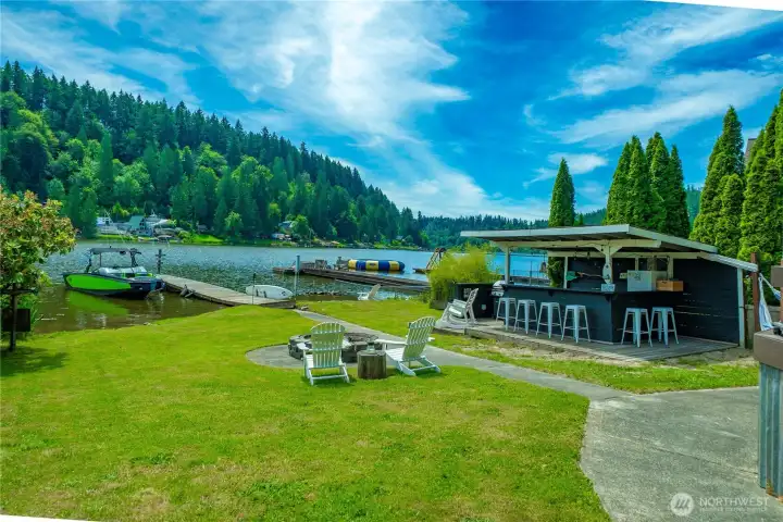 View of the yard from the side of the house.  This yard is so much fun for entertaining.