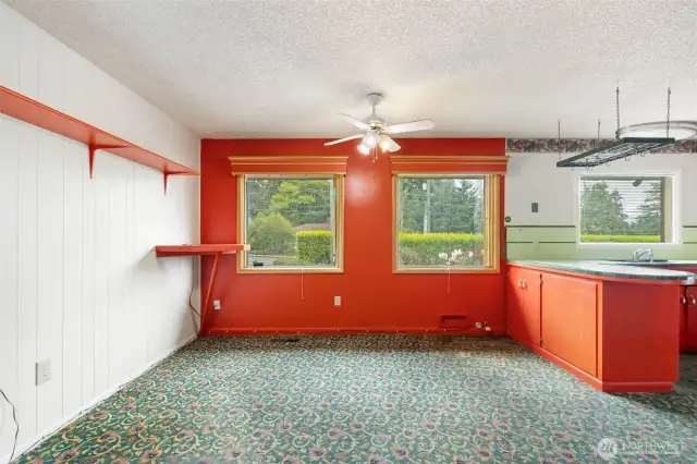 After entering the home, come to the eating space kitchen area