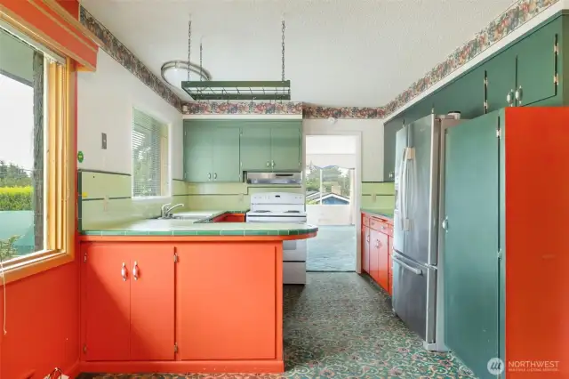 view of the kitchen from the eating area