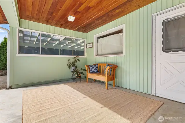 Sunny covered pack patio.