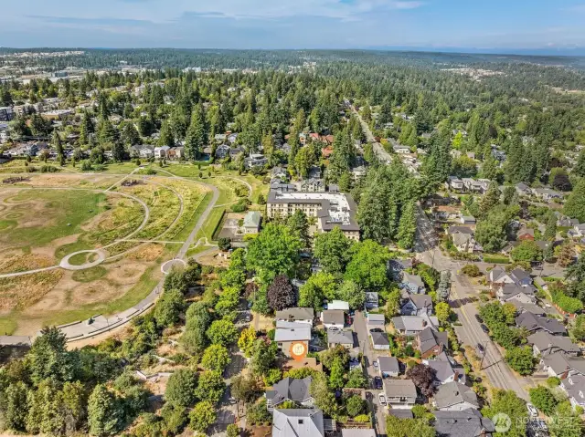 Aerial photo looking north. Coveted Maple Leaf neighborhood. Only minutes to UW, Children's, downtown, Amazon and 520. Walking distance to light rail, cafes, restaurants and grocery stores.