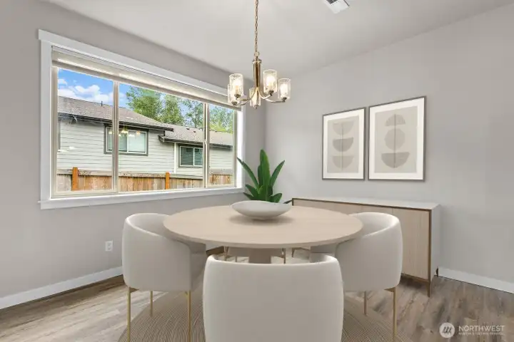 Virtually staged dining room.
