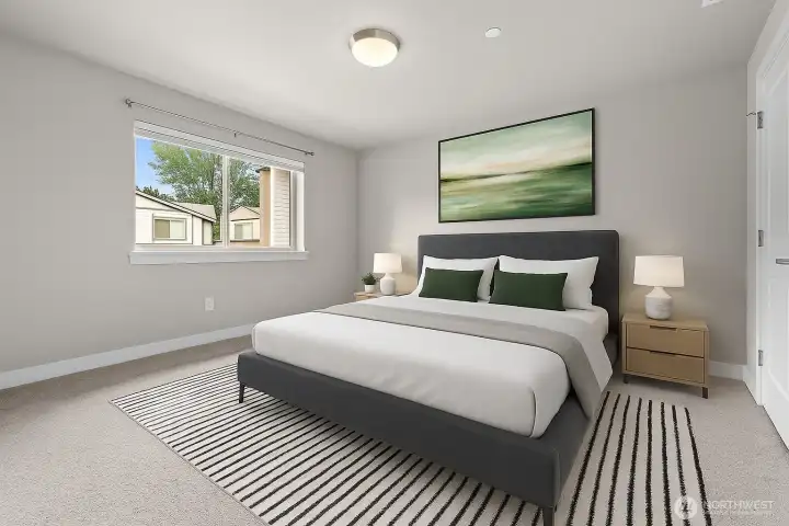 Virtually staged bedroom (3 of 3 upstairs).
