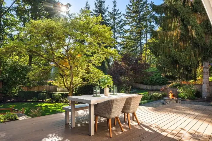 Beautiful gardens with landscape lighting and sprinkler system.