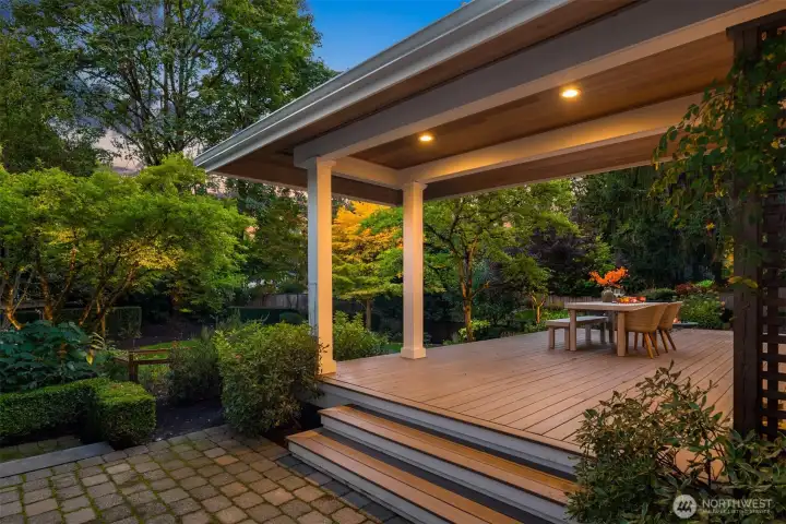 The covered patio allows for entertaining year around.