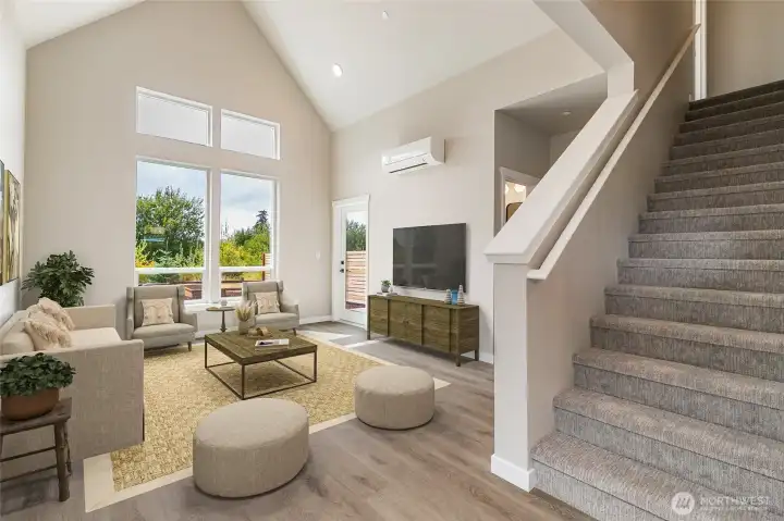 Living, staged photo of a different unit but the same Peaks model for reference only.