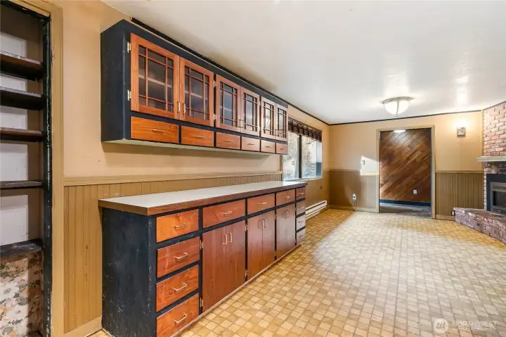 Kitchen looking toward front door and living area/dining room