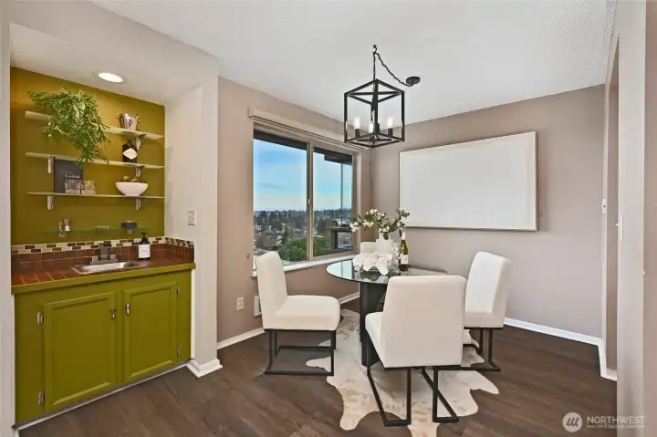 View from the dining room of sunrises over the Cascade Mtns.