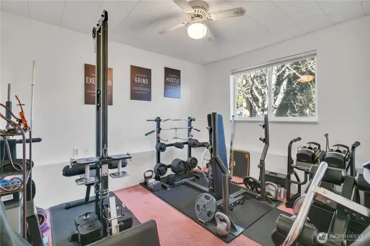 Lower level gym, play space or flex room