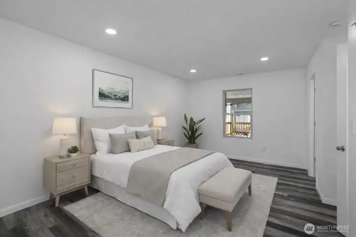 Virtually staged primary bedroom.