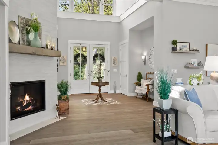 Doubled sided gas fireplace.