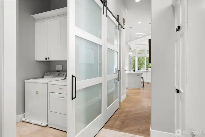 Contemporary Barn Doors from the laundry room and pantry.