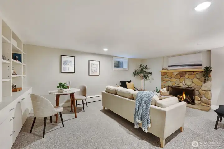 Off the kitchen; lower level there is an oversized family room; movie room, game room