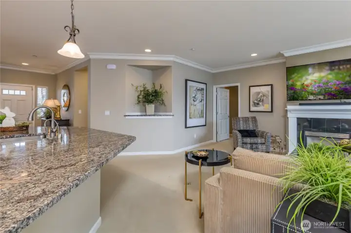 A charming architectural wall nook adds a touch of character and provides the perfect spot for displaying your favorite decor