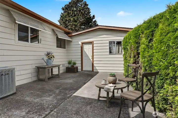 Private back patio.  Virtually staged photo.