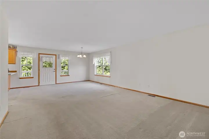 Open bright living and dining area