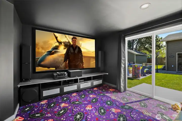 Movie Room with 110' screen for viewing (all theater furniture and electric equipment stays)