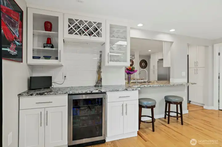 Spacious Family/Game Room with Dry Bar and Mini Fridge.