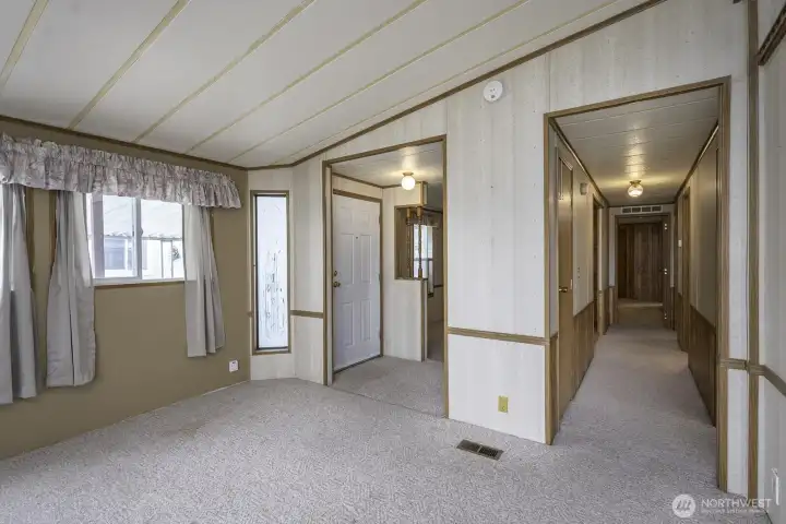 The Entry and hall from the Living Room.