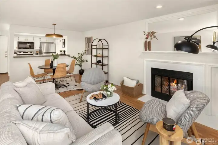 Cozy wood burning fireplace